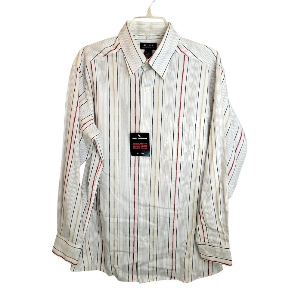NWT Axcess Claiborne Tan Striped Wrinkle Resistant Button Up Shirt Mens Sz Large
